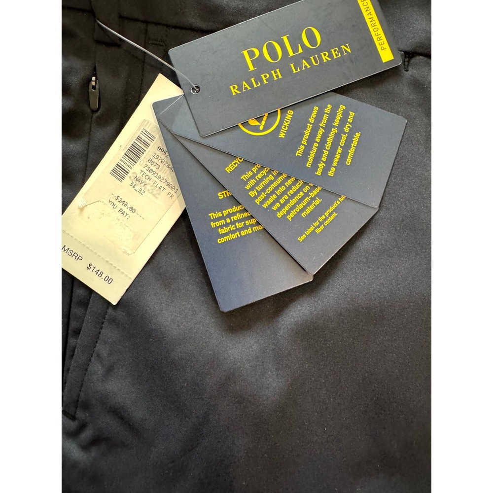 Polo Ralph Lauren Performance Tech Flat Front Pants Navy Blue Tailored 38x32 NEW - Picture 7 of 14